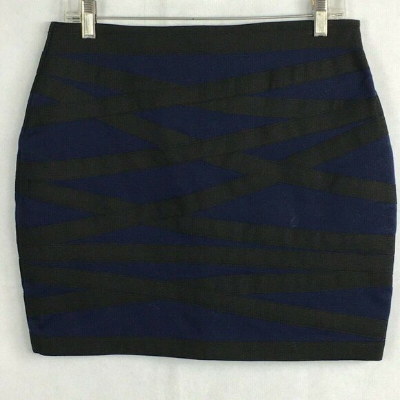 Express Blue Black Criss Cross Bandage Mini Pencil Skirt Size M Stretch NWT - Picture 1 of 10